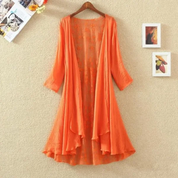 Long Women Summer Linen Sunscreen Coat Thin Lace Stitching - Image 3