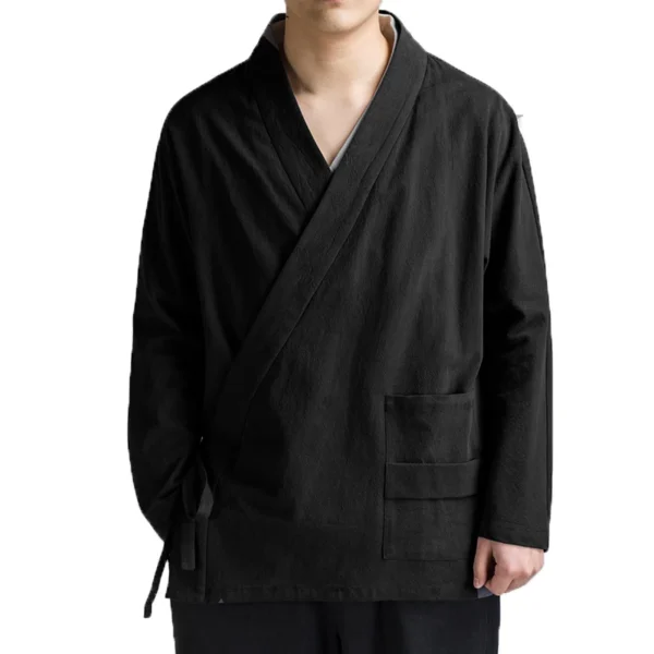 Traditional Cotton Linen Hanfu Jacket For Men’s Casual Cultural Wear - Image 3