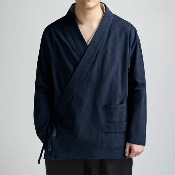 Traditional Cotton Linen Hanfu Jacket For Men’s Casual Cultural Wear - Image 2