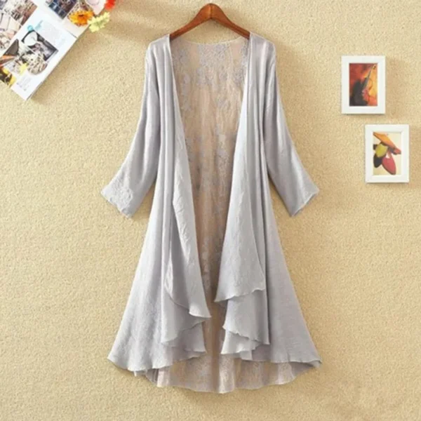 Long Women Summer Linen Sunscreen Coat Thin Lace Stitching - Image 4