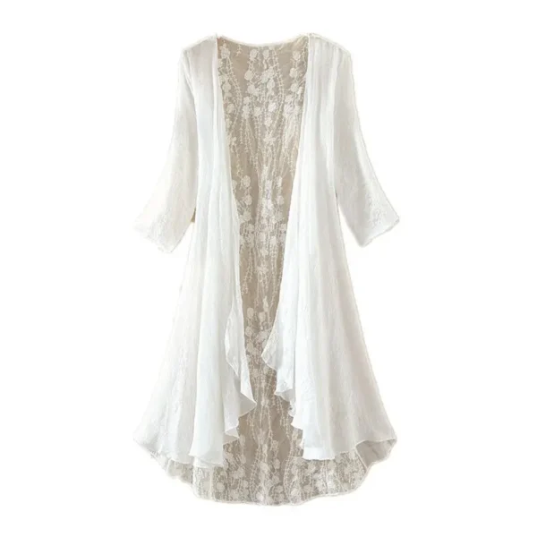 Long Women Summer Linen Sunscreen Coat Thin Lace Stitching - Image 6