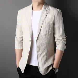 Men's 100% Linen Blazer Thin Spring Summer Fashion Suit Jacket Coat