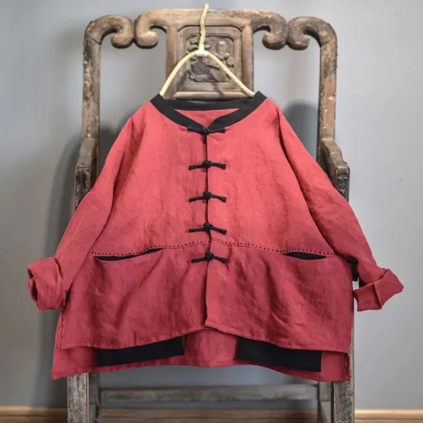 Autumn Cotton Linen Retro O-Neck Long Sleeve Women’s Coat - Image 5