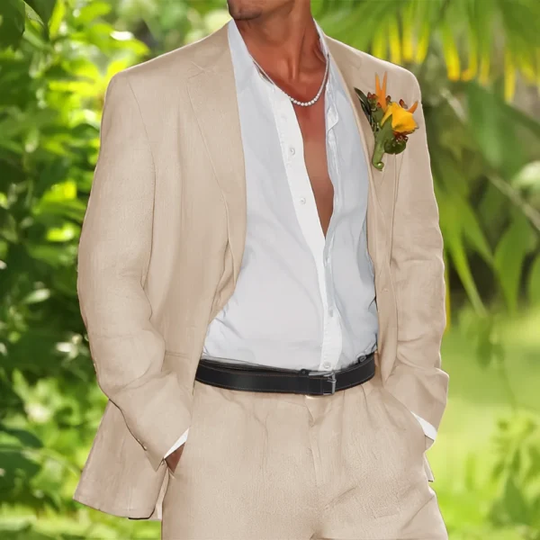Summer Men's Linen Suit Wedding Party Blazer Tuxedo Set XS-5XL - Image 8