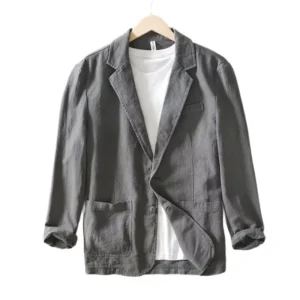 Men's Summer Linen Cotton Blazer Lightweight Business Black Jacket