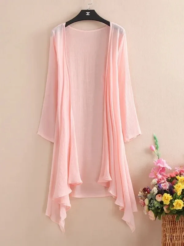 Cotton Linen Oversized Sunscreen Shawl Coat Women Summer Outwear - Image 5