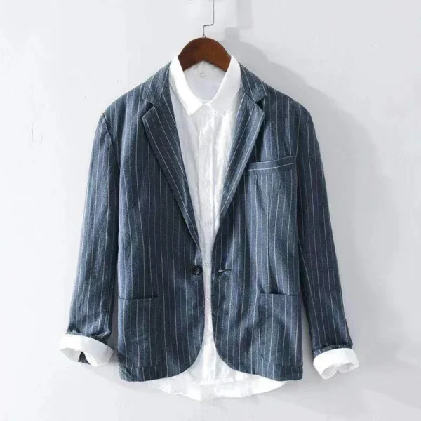 Men's Cotton Linen Striped Casual Blazer Lightweight Loose Fit Jacket - Image 4