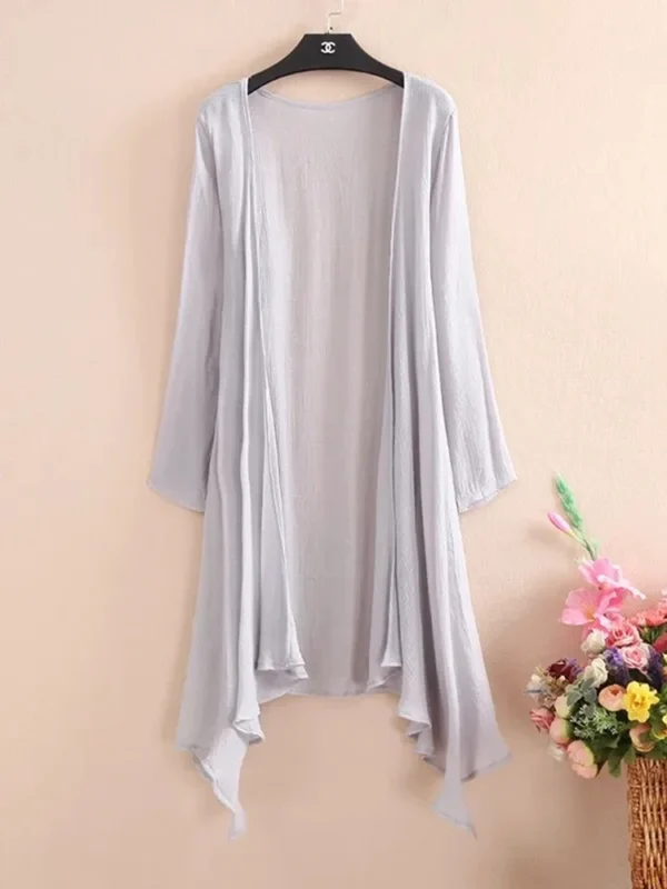 Cotton Linen Oversized Sunscreen Shawl Coat Women Summer Outwear - Image 3
