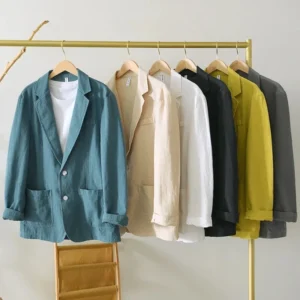 White Cotton Linen Men's Blazer Slim Fit – Casual Business Jacket Coat