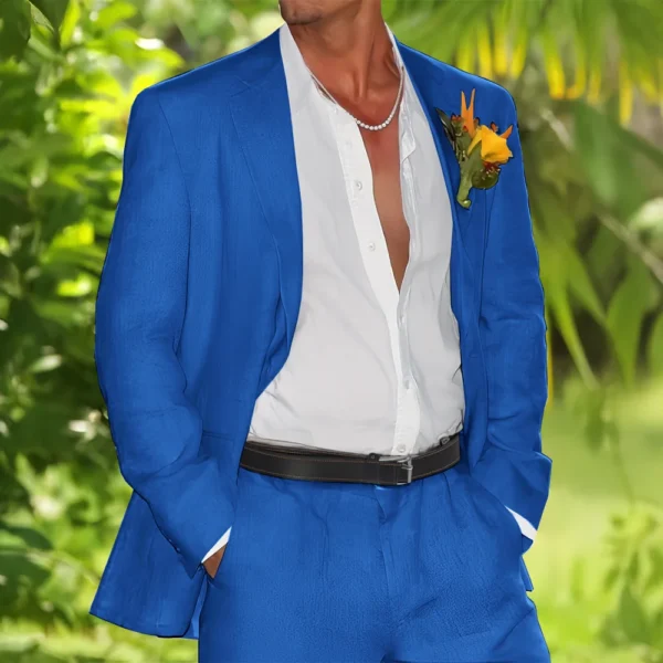 Summer Men's Linen Suit Wedding Party Blazer Tuxedo Set XS-5XL