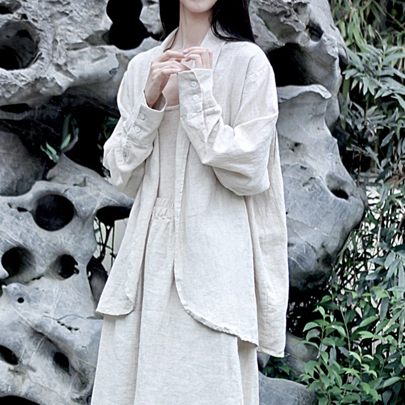 Women Casual Linen Jackets New Arrival – Vintage Turn-Down Collar Cardigan Coat - Image 5