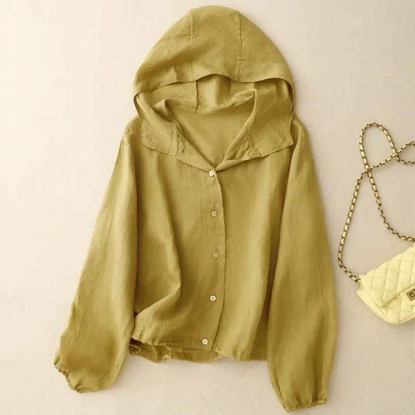 Summer Cotton Linen Hooded Sun Protection Loose Women’s Jacket