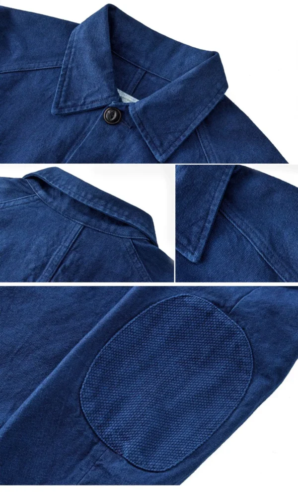 Indigo Botanical-Dyed Heavyweight Linen Shirt Jacket Vintage Workwear Style - Image 6