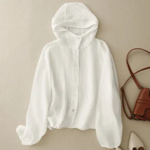 Limiguyue Cotton Linen Hooded Sun Protection Women Casual Jacket