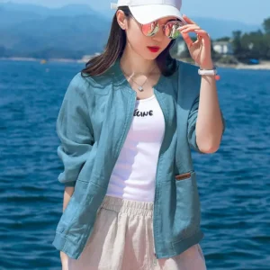 Women's Cotton Linen Thin Breathable Loose Summer Fashion Jacket