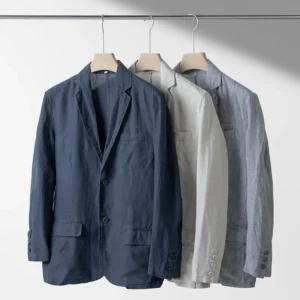 100% Linen Long Sleeve Blazer Jacket For Men’s Casual Business Wear