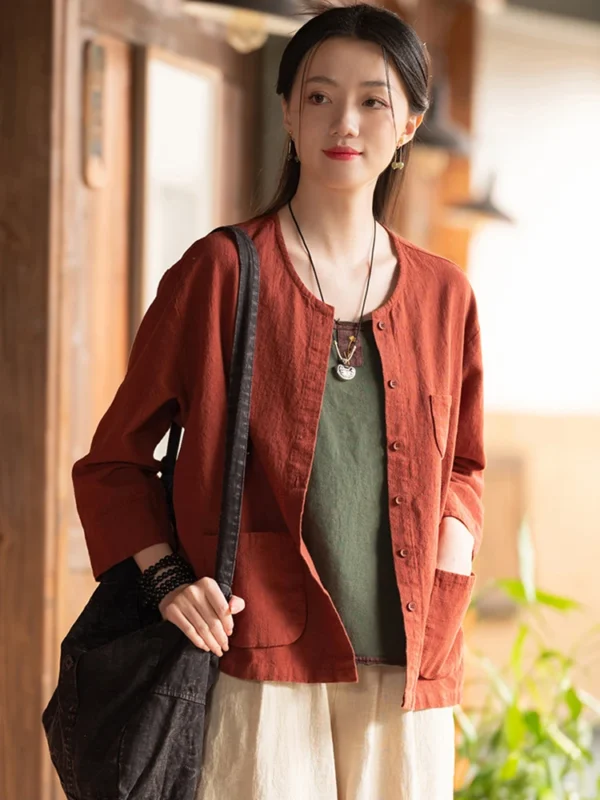 Cotton Linen Casual Short Jacket Women Vintage Spring Outerwear - Image 5