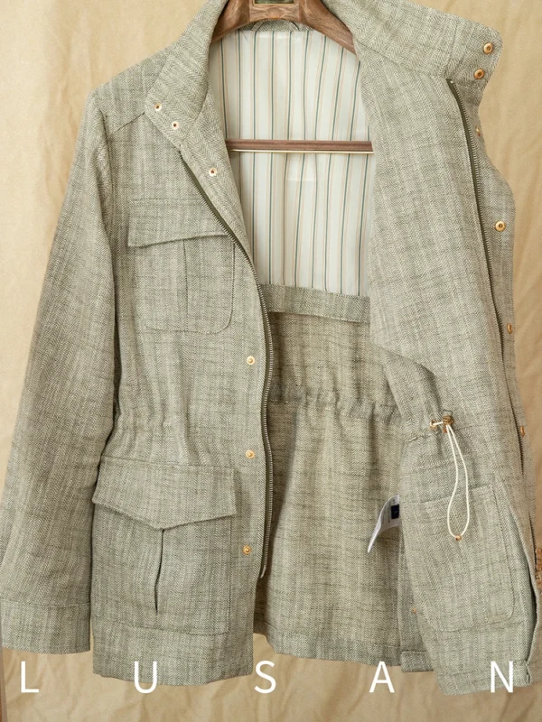 Cotton Linen M65 Jacket Retro Slim Fit Casual Lightweight Outerwear - Image 5