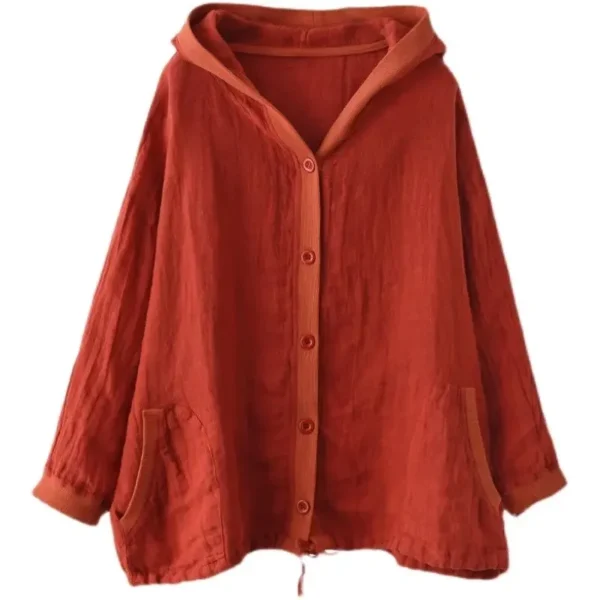 Hooded Cotton Linen Jacket Women’s Lightweight Retro Sun Protection Coat - Image 6
