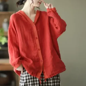 Hooded Cotton Linen Jacket Women’s Lightweight Retro Sun Protection Coat