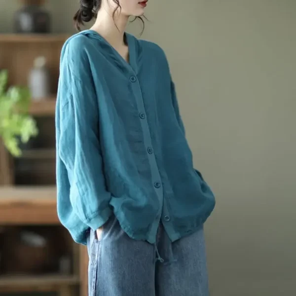Hooded Cotton Linen Jacket Women’s Lightweight Retro Sun Protection Coat - Image 3