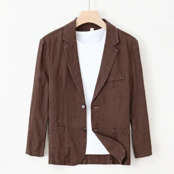 Linen Cotton Men's Blazer Lightweight Breathable Summer Business Suit Jacket - Image 2