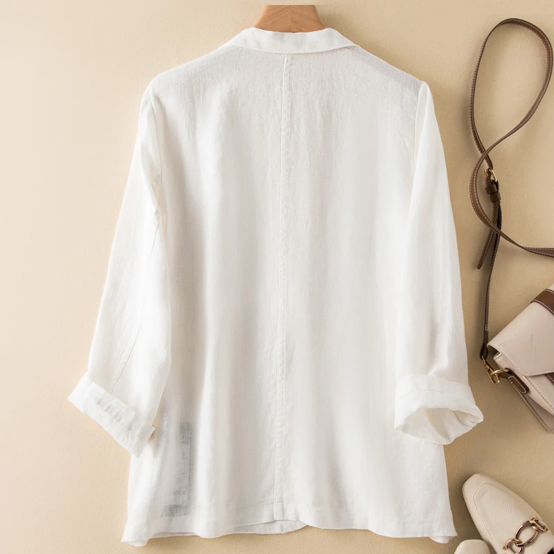 Cotton Linen Blazer Tops Women Elegant Jackets – Oversized Vintage Autumn Coat - Image 6
