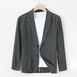 Linen Cotton Men's Blazer Lightweight Breathable Summer Business Suit Jacket