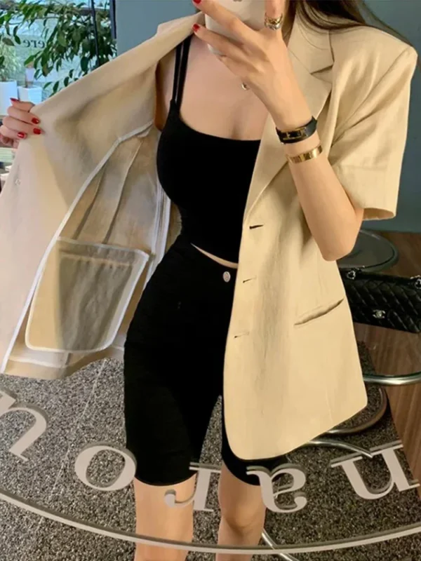 Korean Chic Slim Fit Cotton Linen Jacket Summer Retro Single Breasted - Image 4