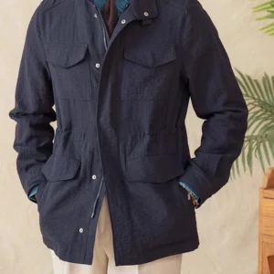 Men's Lightweight Linen Blend M65 Jacket Stand Collar Coat