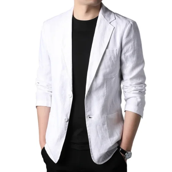 Men's 100% Linen Blazer Thin Spring Summer Fashion Suit Jacket Coat - Image 5