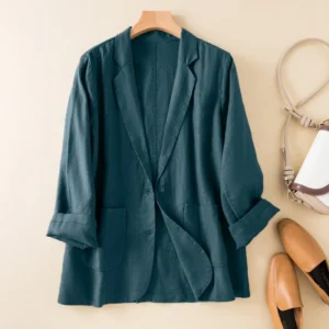Cotton Linen Blazer Tops Women Elegant Jackets – Oversized Vintage Autumn Coat