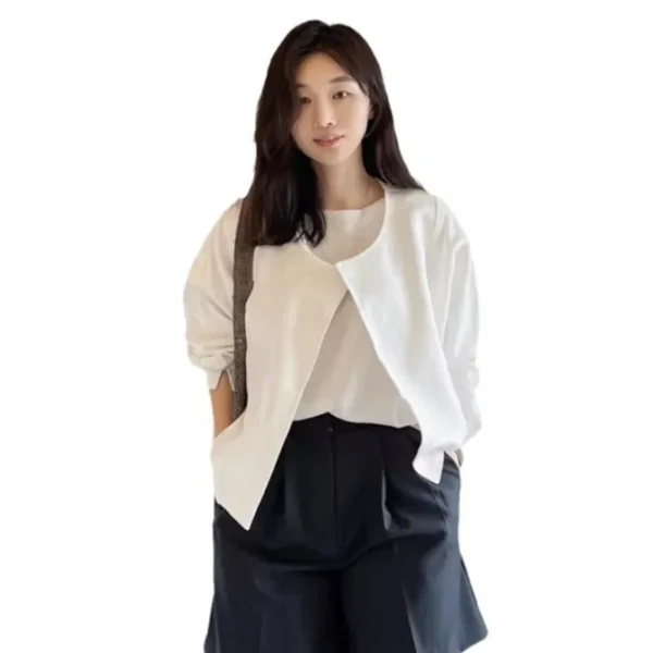 Chic Korean Cotton Linen Thin Short Jacket Summer Regular Fit Lightweight - Image 5