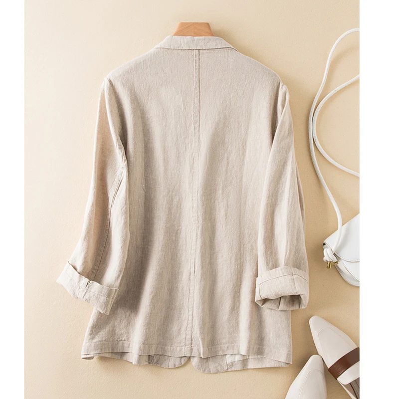 Cotton Linen Blazer Tops Women Elegant Jackets – Oversized Vintage Autumn Coat - Image 4
