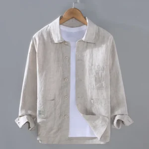Autumn Retro Tooling Linen Jacket For Men Japanese Styles – Multi-Pocket Coat