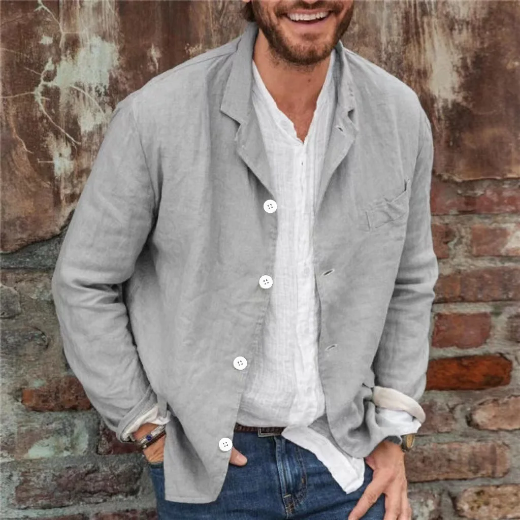 Men's Cotton Linen Thin Summer Jacket Casual Loose Beach Cardigan - Image 2