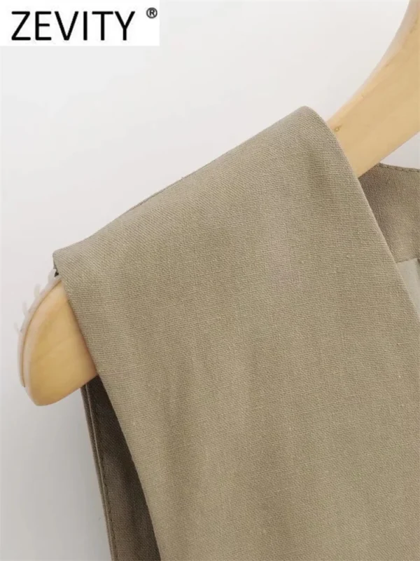 Zevity Women V Neck Sleeveless Single Breasted Linen Vest Casual Slim - Image 2