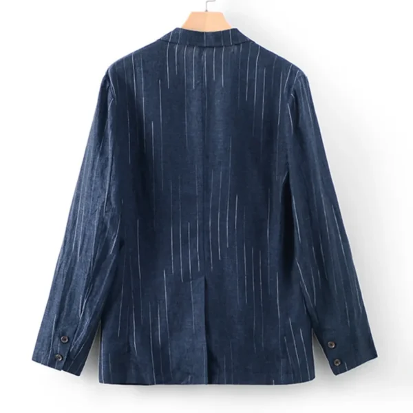 Mens Linen Blazer Classic Fit Lightweight Striped Two Button Suit Jacket - Image 4