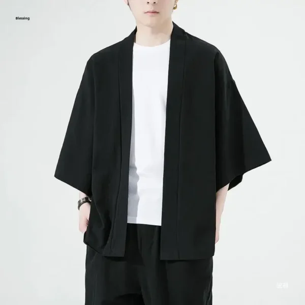 Loose-Fit Cotton Linen Cardigan Shirt Men’s Spring Summer Jacket - Image 2