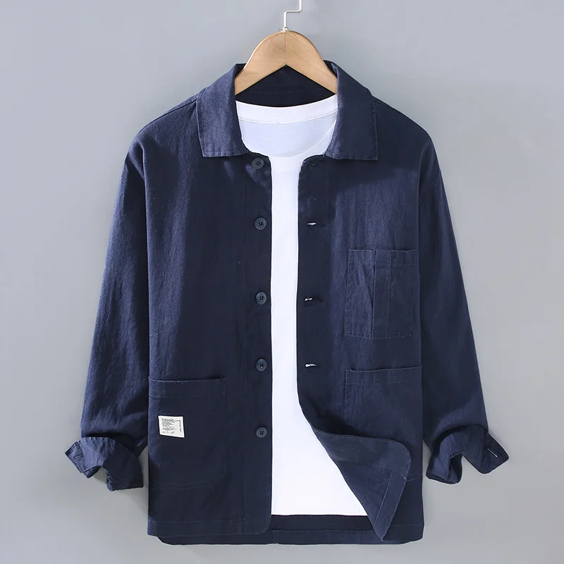 Autumn Retro Tooling Linen Jacket For Men Japanese Styles – Multi-Pocket Coat - Image 4