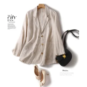 Spring Summer Thin Cotton Linen Jacket – Breathable Turn-Down Collar Coat