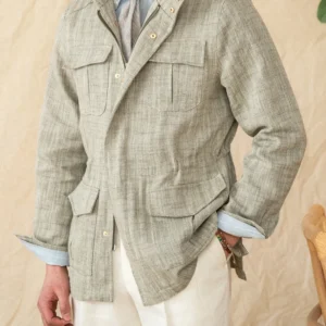 Cotton Linen M65 Jacket Retro Slim Fit Casual Lightweight Outerwear