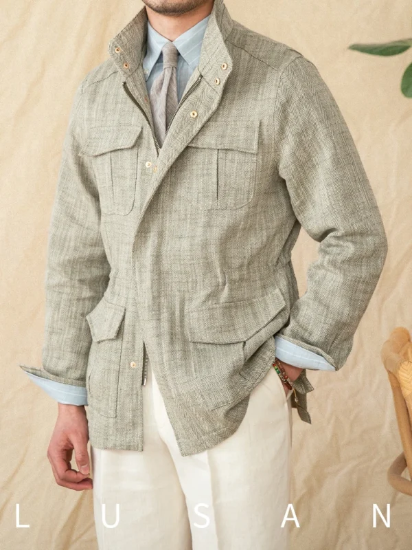 Cotton Linen M65 Jacket Retro Slim Fit Casual Lightweight Outerwear