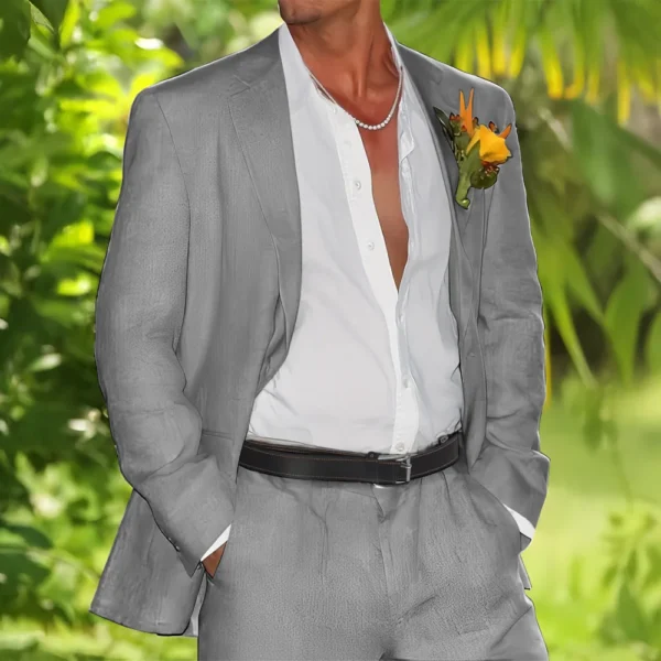 Summer Men's Linen Suit Wedding Party Blazer Tuxedo Set XS-5XL - Image 6