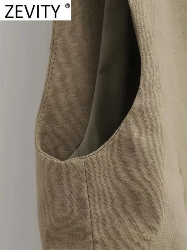 Zevity Women V Neck Sleeveless Single Breasted Linen Vest Casual Slim - Image 5