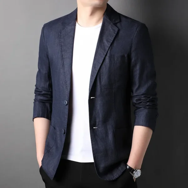 Men's 100% Linen Blazer Thin Spring Summer Fashion Suit Jacket Coat - Image 3