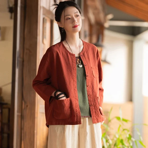 Cotton Linen Casual Short Jacket Women Vintage Spring Outerwear - Image 6