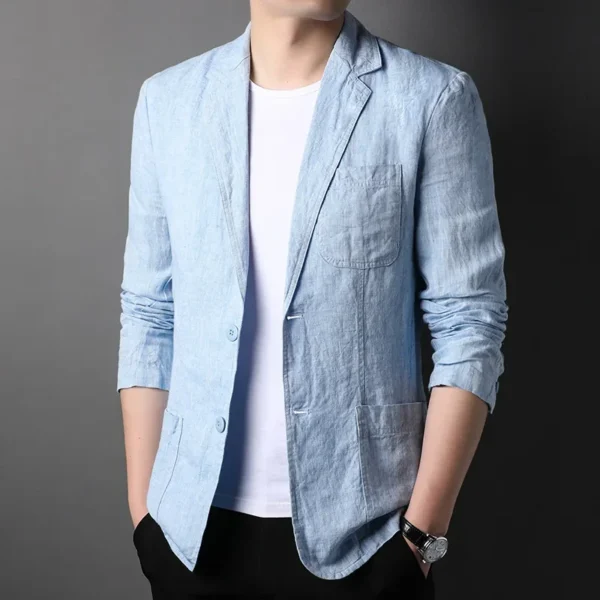 Men's 100% Linen Blazer Thin Spring Summer Fashion Suit Jacket Coat - Image 2