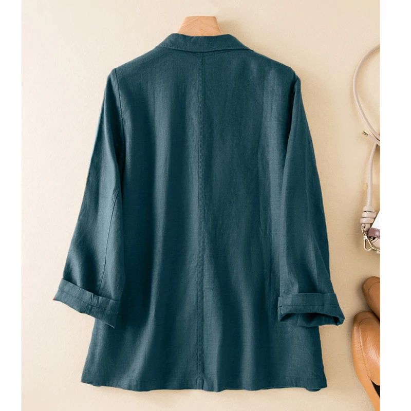 Cotton Linen Blazer Tops Women Elegant Jackets – Oversized Vintage Autumn Coat - Image 2