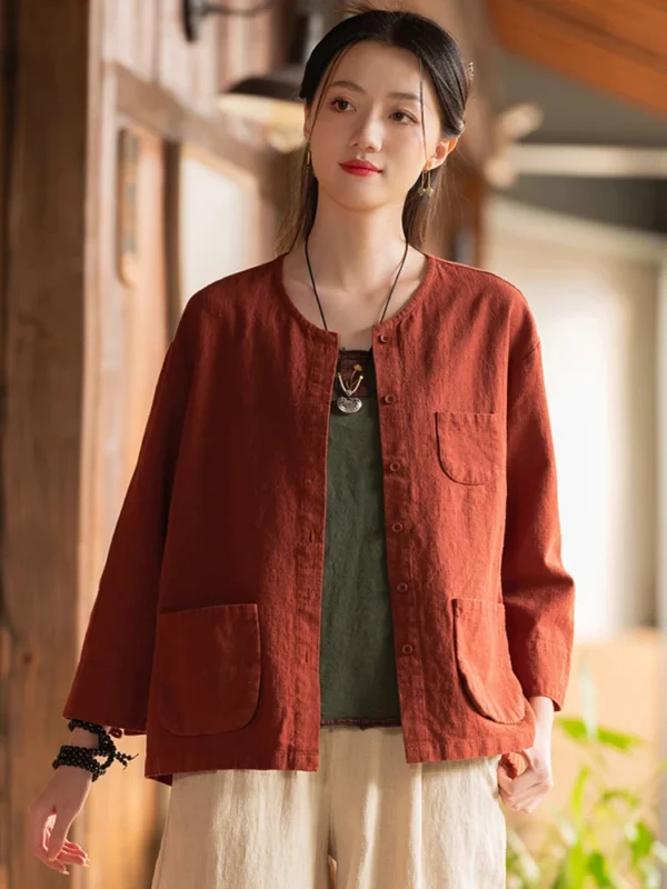 Cotton Linen Casual Short Jacket Women Vintage Spring Outerwear - Image 4